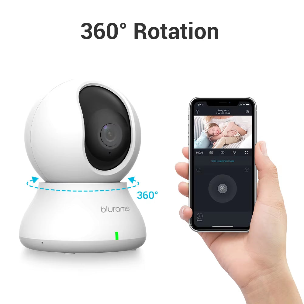 2.4&5G Wifi Indoor Camera, 2K, 360° PTZ Pet Dog IP CCTV Camera with Phone App, 2-Way Talk, Night Vision, for Home Securi