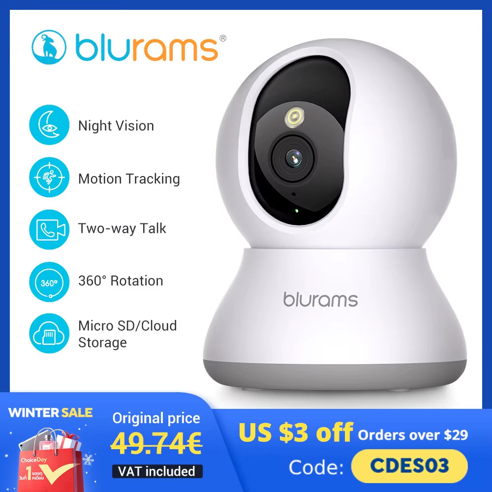 2.4＆5G Wifi Indoor Camera, 2K, 360° PTZ Pet Dog IP CCTV Camera with Phone App, 2-Way Talk, Night Vision, for Home Securi