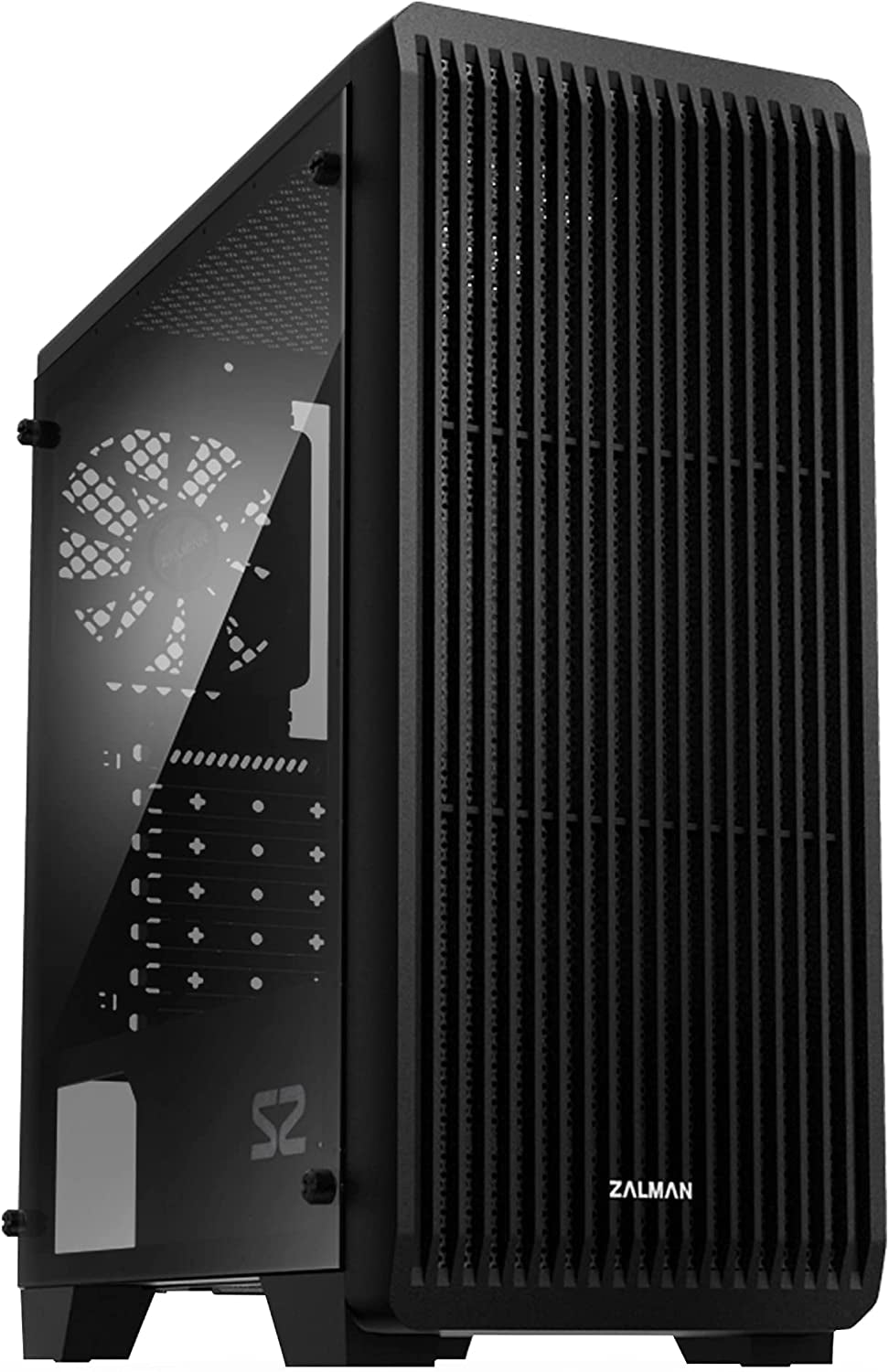 - S2 - ATX Mid-Tower PC Case - Full Acrylic Side Panel - Mesh Front Panel - 3X Case Fan 120Mm Pre-Installed, Black