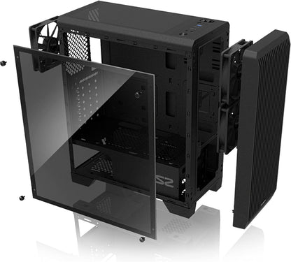 - S2 - ATX Mid-Tower PC Case - Full Acrylic Side Panel - Mesh Front Panel - 3X Case Fan 120Mm Pre-Installed, Black