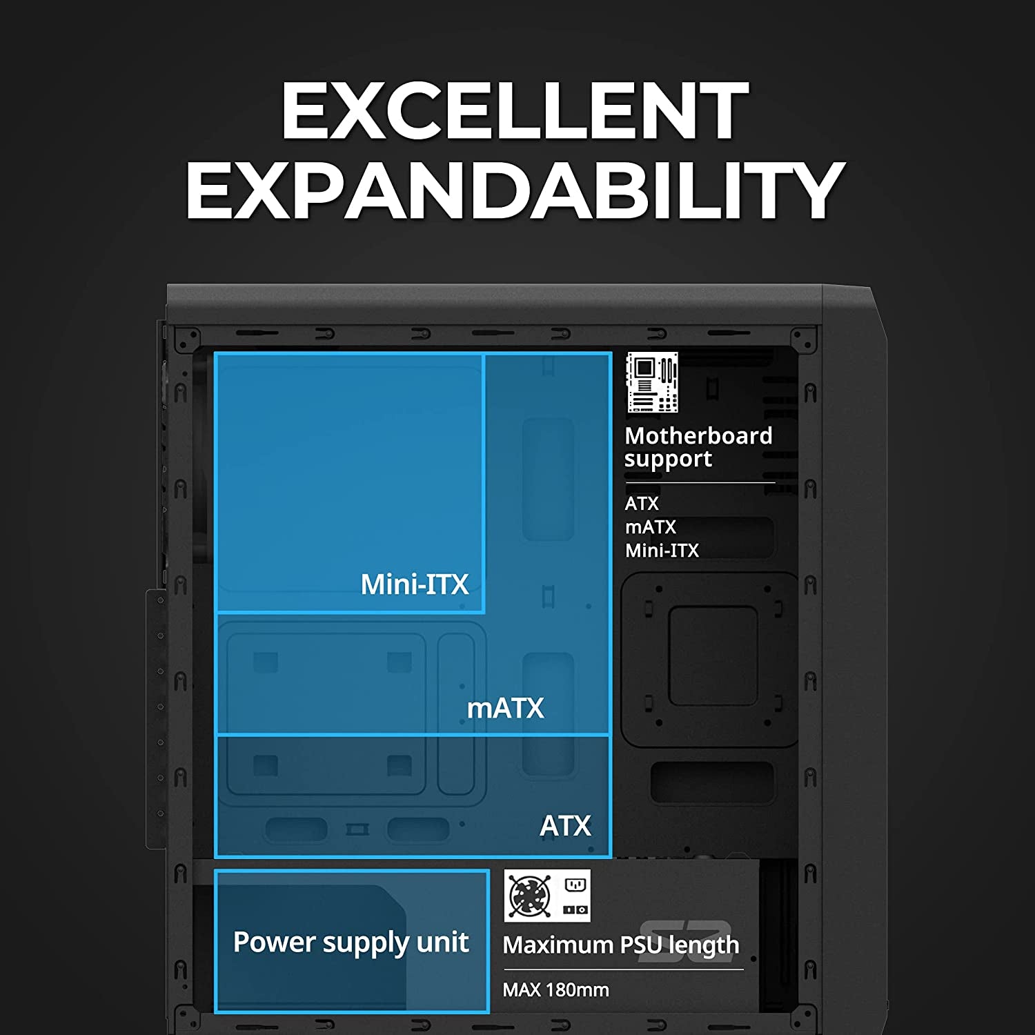 - S2 - ATX Mid-Tower PC Case - Full Acrylic Side Panel - Mesh Front Panel - 3X Case Fan 120Mm Pre-Installed, Black