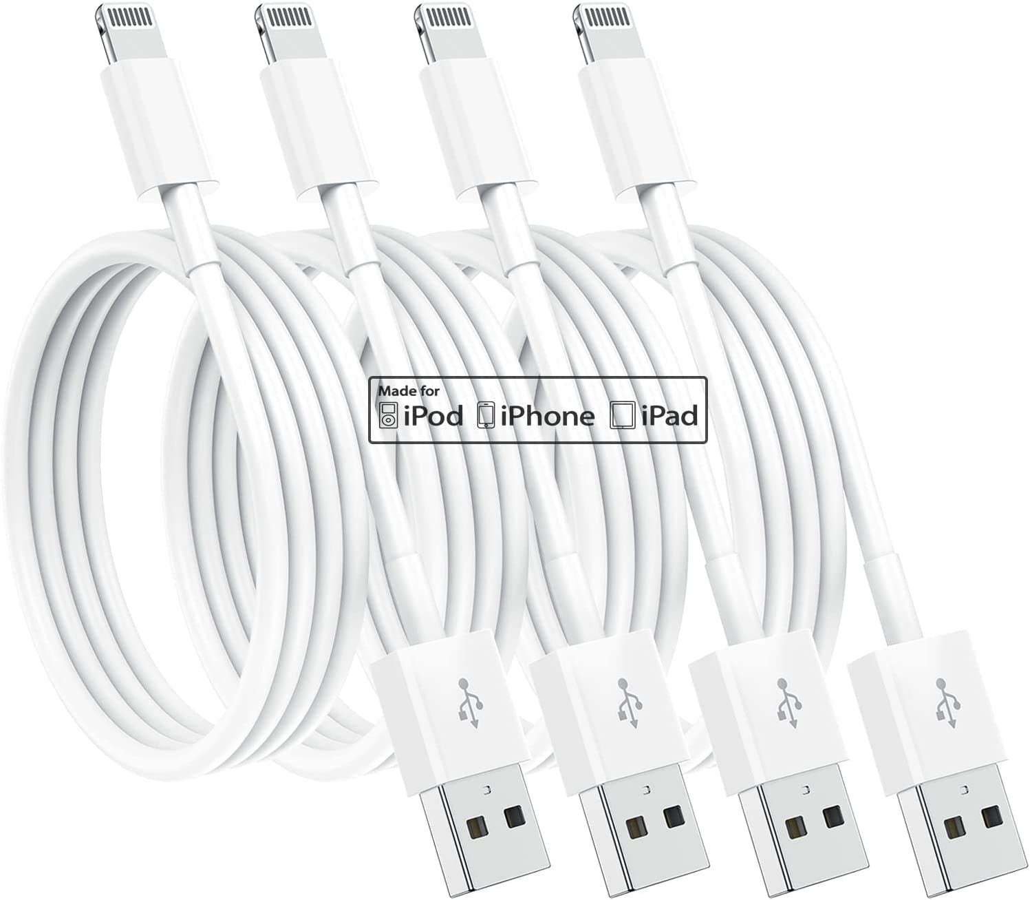 4 Pack [Apple Mfi Certified] Apple Charging Cables 3Ft, Iphone Chargers Lightning Cable 3 Foot, Fast Iphone Charging Cord for Iphone 14/14Pro/13/13Pro/12/11/11Pro/11Max/ X/XS/XR/XS Max/8, Ipad(White)