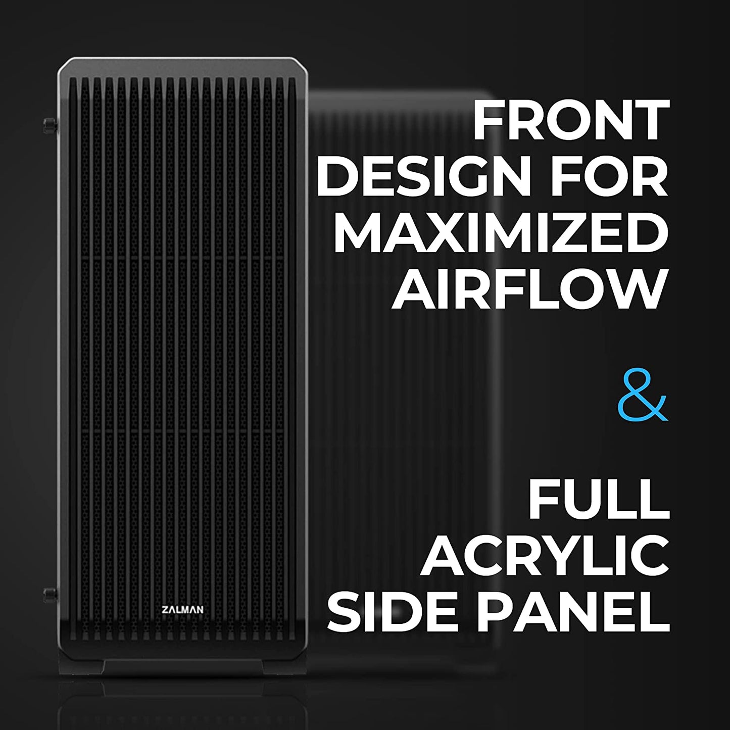 - S2 - ATX Mid-Tower PC Case - Full Acrylic Side Panel - Mesh Front Panel - 3X Case Fan 120Mm Pre-Installed, Black